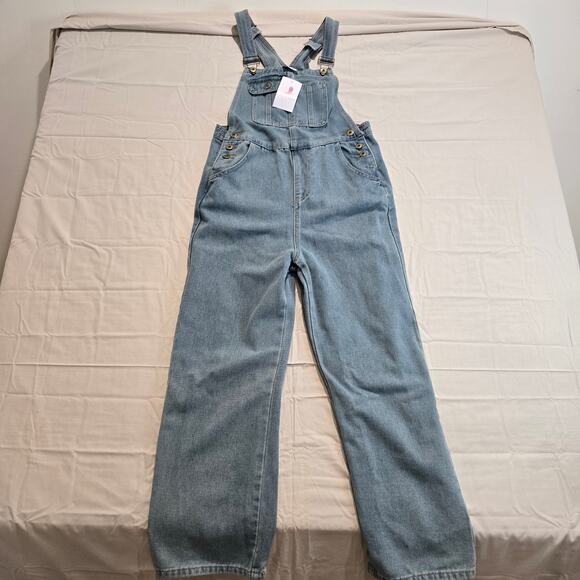 NWT Elloh Riley Overalls in Blue Denim Size S Retro Streetwear - Picture 1 of 13